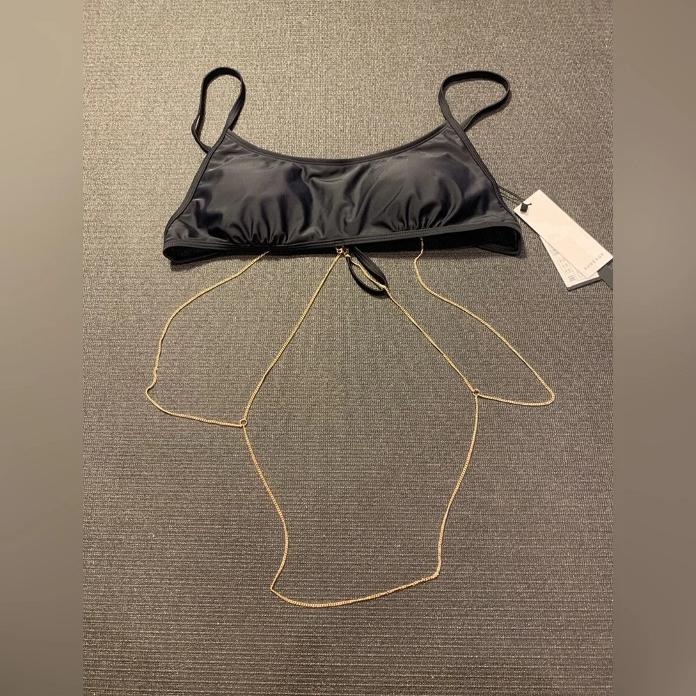 New Lost Ink Black Bikini Top with Removable Gold Body Chain Size 10 Very Sexy
